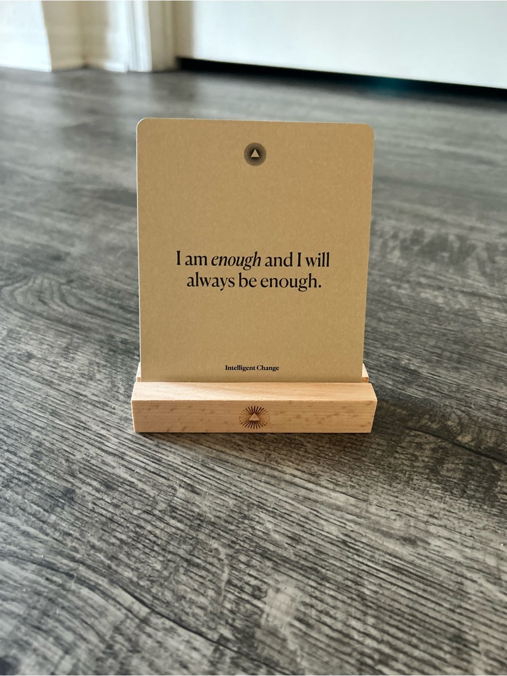 Mindful Affirmations Deck - Beige Affirmation Cards with Wooden Stand